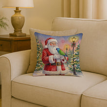 Load image into Gallery viewer, Blue Headed Pionus Parrot with Santa Claus Throw Pillow