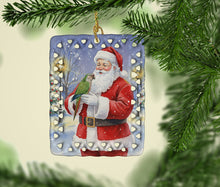 Load image into Gallery viewer, Brown Headed Pionus Parrot with Santa Claus Porcelain Ornament