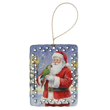 Load image into Gallery viewer, Brown Headed Pionus Parrot with Santa Claus Porcelain Ornament