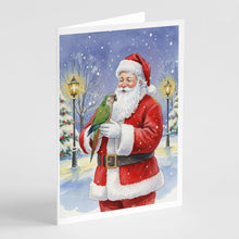 Load image into Gallery viewer, Brown Headed Pionus Parrot with Santa Claus Greeting Cards Pack of 8