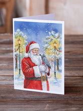 Load image into Gallery viewer, Congo African Grey Parrot with Santa Claus Greeting Cards Pack of 8