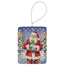 Load image into Gallery viewer, Double Yellow Headed Amazon Parrot with Santa Claus Porcelain Ornament