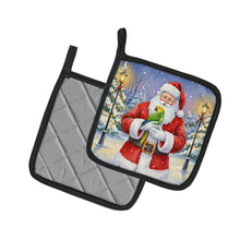 Load image into Gallery viewer, Double Yellow Headed Amazon Parrot with Santa Claus Pair of Pot Holders