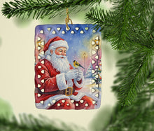 Load image into Gallery viewer, Goldfinch with Santa Claus Porcelain Ornament