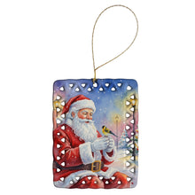 Load image into Gallery viewer, Goldfinch with Santa Claus Porcelain Ornament