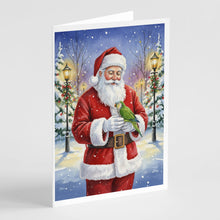 Load image into Gallery viewer, Green Quaker Parrot with Santa Claus Greeting Cards Pack of 8