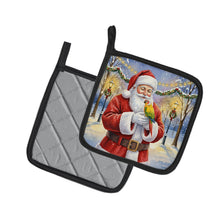 Load image into Gallery viewer, Green Cheeked Conure Parrot with Santa Claus Pair of Pot Holders