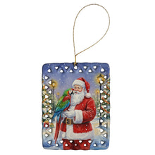 Load image into Gallery viewer, Green Winged Macaw Parrot with Santa Claus Porcelain Ornament
