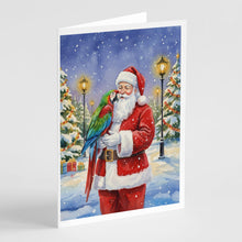 Load image into Gallery viewer, Green Winged Macaw Parrot with Santa Claus Greeting Cards Pack of 8