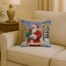 Load image into Gallery viewer, Green Winged Macaw Parrot with Santa Claus Throw Pillow
