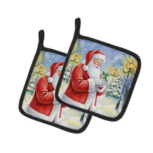 Load image into Gallery viewer, Hummingbird with Santa Claus Pair of Pot Holders