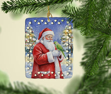 Load image into Gallery viewer, Indian Parakeet with Santa Claus Porcelain Ornament