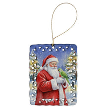 Load image into Gallery viewer, Indian Parakeet with Santa Claus Porcelain Ornament
