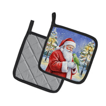 Load image into Gallery viewer, Indian Parakeet with Santa Claus Pair of Pot Holders