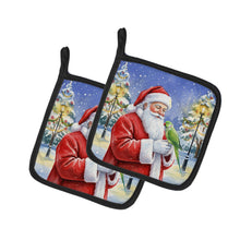 Load image into Gallery viewer, Indian Parakeet with Santa Claus Pair of Pot Holders