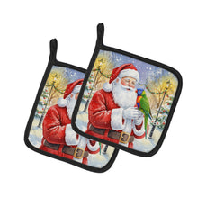 Load image into Gallery viewer, Rainbow Lorikeet with Santa Claus Pair of Pot Holders