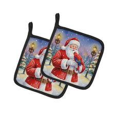 Load image into Gallery viewer, Red Lory with Santa Claus Pair of Pot Holders