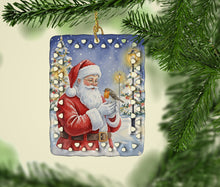 Load image into Gallery viewer, Robin with Santa Claus Porcelain Ornament