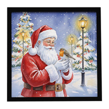Load image into Gallery viewer, Robin with Santa Claus Framed Metal Print