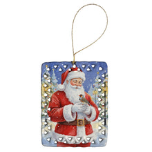 Load image into Gallery viewer, Zebra Finch with Santa Claus Porcelain Ornament