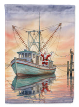 Load image into Gallery viewer, Cajun Santa Claus Decorating a Shrimp Boat Christmas Garden Flag