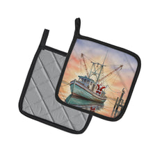 Load image into Gallery viewer, Cajun Santa Claus Decorating a Shrimp Boat Christmas Pair of Pot Holders