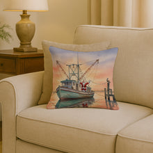 Load image into Gallery viewer, Cajun Santa Claus Decorating a Shrimp Boat Christmas Throw Pillow