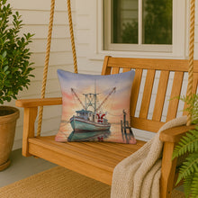 Load image into Gallery viewer, Cajun Santa Claus Decorating a Shrimp Boat Christmas Throw Pillow