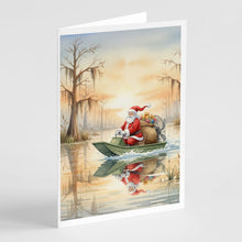 Load image into Gallery viewer, Cajun Santa Claus Delivering Gifts by Airboat Christmas Greeting Cards Pack of 8