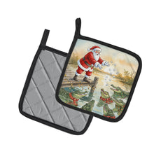 Load image into Gallery viewer, Cajun Santa Claus Feeding the Gators Christmas Pair of Pot Holders
