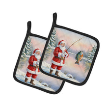 Load image into Gallery viewer, Fishing Santa Claus with Bluegill Christmas Pair of Pot Holders