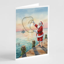 Load image into Gallery viewer, Fishing Santa Claus with Castnet Christmas Greeting Cards Pack of 8