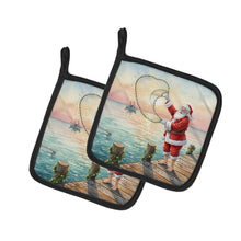 Load image into Gallery viewer, Fishing Santa Claus with Castnet Christmas Pair of Pot Holders