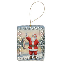 Load image into Gallery viewer, Fishing Santa Claus with Catfish Christmas Porcelain Ornament