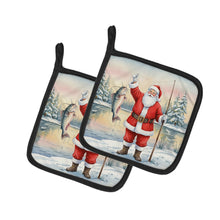 Load image into Gallery viewer, Fishing Santa Claus with Catfish Christmas Pair of Pot Holders