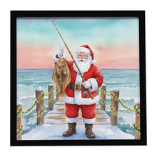 Load image into Gallery viewer, Fishing Santa Claus with Flounder Christmas Framed Metal Print