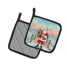 Load image into Gallery viewer, Fishing Santa Claus with Flounder Christmas Pair of Pot Holders
