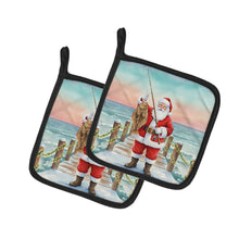 Load image into Gallery viewer, Fishing Santa Claus with Flounder Christmas Pair of Pot Holders