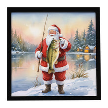 Load image into Gallery viewer, Fishing Santa Claus with Largemouth Bass Christmas Framed Metal Print
