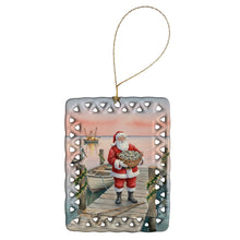 Load image into Gallery viewer, Fishing Santa Claus with Oysters Christmas Porcelain Ornament