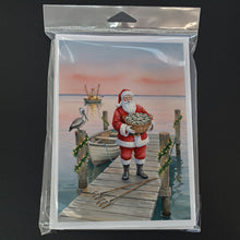 Load image into Gallery viewer, Fishing Santa Claus with Oysters Christmas Greeting Cards Pack of 8
