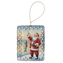 Load image into Gallery viewer, Fishing Santa Claus with Rainbow Trout Christmas Porcelain Ornament