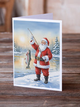 Load image into Gallery viewer, Fishing Santa Claus with Rainbow Trout Christmas Greeting Cards Pack of 8