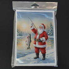 Load image into Gallery viewer, Fishing Santa Claus with Rainbow Trout Christmas Greeting Cards Pack of 8
