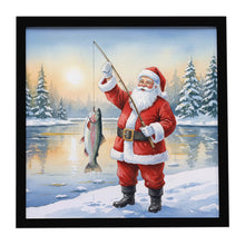 Load image into Gallery viewer, Fishing Santa Claus with Rainbow Trout Christmas Framed Metal Print