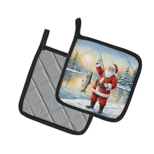 Load image into Gallery viewer, Fishing Santa Claus with Rainbow Trout Christmas Pair of Pot Holders