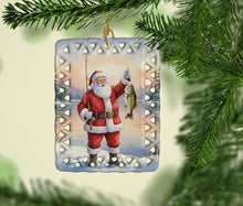 Load image into Gallery viewer, Fishing Santa Claus with Smallmouth Bass Christmas Porcelain Ornament