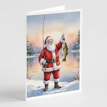 Load image into Gallery viewer, Fishing Santa Claus with Smallmouth Bass Christmas Greeting Cards Pack of 8