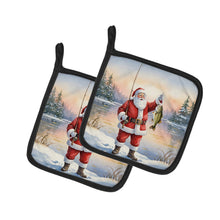Load image into Gallery viewer, Fishing Santa Claus with Smallmouth Bass Christmas Pair of Pot Holders