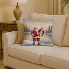 Load image into Gallery viewer, Fishing Santa Claus with Smallmouth Bass Christmas Throw Pillow